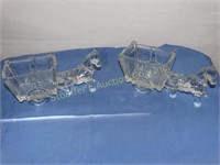 2 Glass horse drawn carts candy dishes 9"L
