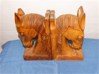 Wood Horse head book ends 11"T show wear