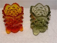 2 Hobnail tooth pick holders 1 has Fenton Sticker