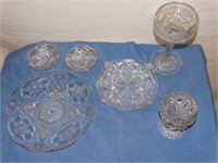 6 Cut glass serving dishes largest is 10"d &