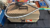 Fishing lot tackle box with contents and net