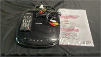 Samsung DVD player with cord, remote, and manual