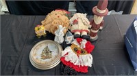 Christmas lot of stuffed Santa’s and wooden