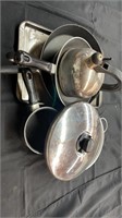 Lot of kitchen pans lids and kettle
