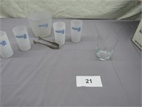 Seagram's ice bucket, glasses