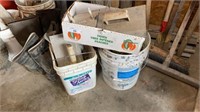 Two Buckets and a Box of Concrete Finishing Tools