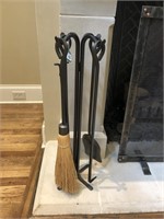 Heavy Wrought Iron Fireplace Tool Set