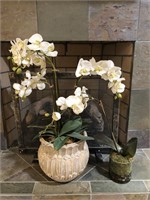 Pair of Silk Orchid Plants in Planters