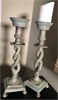 2 Heavy Gothic Style Candlestick Holders/Candles