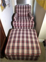 Red/Blue Plaid Chair & Ottoman