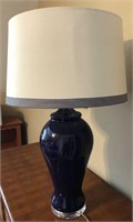Navy Glass Table Lamp w Shade - Looks New!