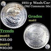 1951-p Wash/Car Old Commem Half Dollar 50c Grades