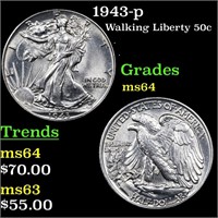 1943-p Walking Liberty Half Dollar 50c Grades Choi