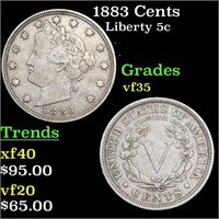 1883 Cents Liberty Nickel 5c Grades vf++