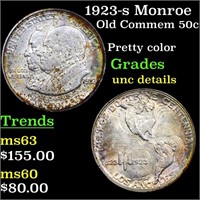 1923-s Monroe Old Commem Half Dollar 50c Grades Un