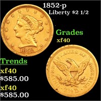 1852-p Gold Liberty Quarter Eagle $2 1/2 Grades xf