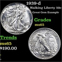 1939-d Walking Liberty Half Dollar 50c Grades GEM
