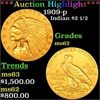 ***Auction Highlight*** 1909-p Gold Indian Quarter