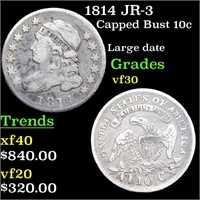 1814 JR-3 Capped Bust Dime 10c Grades vf++