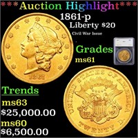 ***Auction Highlight*** 1861-p Gold Liberty Double