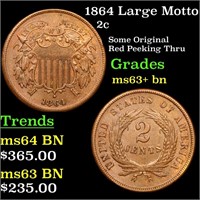 1864 Large Motto Two Cent Piece 2c Grades Select+