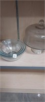 1Glass Nesting Bowls and Glass Cake Plate