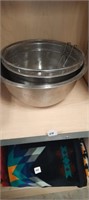 Stainless Bowls & Roaster, Strainer, 2 Cake Pans