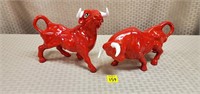 (2) Red Ceramic Bulls