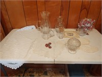 Doilies and glassware