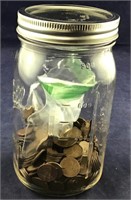 Jar With Wheat Pennies and $1 Coins