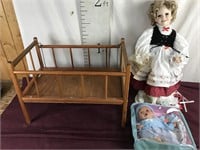 Vintage Doll Crib, Shirley Temple & Another Doll
