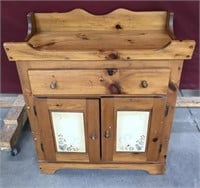 Vintage Knotty Pine Washstand with Stenciled Doors