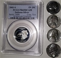 2002-S Quarter Plus 4 Silver War Nickels