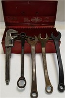 Toolbox With 10 Vintage Wrenches