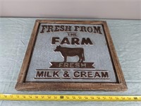 Wood/Tin Milk & Cream Sign (18" x 18")