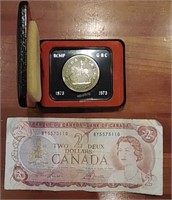 RCMP GRC 1873-1973 coin &1974 two dollar bill -O