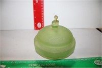GREEN DRESSER DISH, VERY SMALL NICK IN LID
