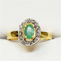 $400 Silver Emerald & Diamond(0.7ct) Ring
