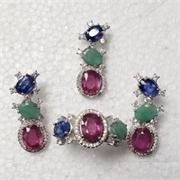 $500 Silver Sapphire Ruby And Emerald(20ct) Set