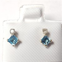 $250 10K  Blue Topaz(0.44ct) Diamond(0.06ct) Earri