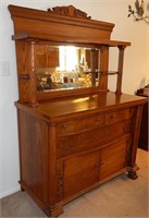 Large Antique Oak Lions Paw Buffet with Mirror