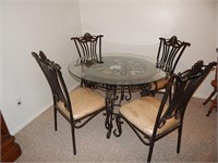 Glass Top Wrought Iron Kitchen Table & Chairs