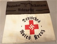 (2) WWII German Armbands - Red Cross & More