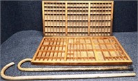 (2) Wooden Typeset Trays & (2) Wooden Canes