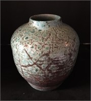Deichmann vase in turquoise and brown, 6” tall.