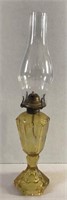 Etched amber glass oil lamp, 10.5”