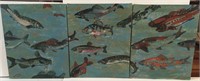 Gerard Collins, oil on canvas triptych "Fish".