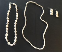 2 Fresh water pearl necklaces & a pair of earrings