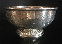 Birks sterling engraved bowl, 8” dia x 4” tall.