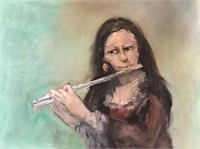 Richard Purdy, oil on canvas “Flautist”, 18” x 24.
